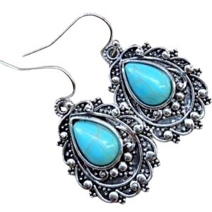Bohemian National Drop Turquoise Lace Pendant Earrings 